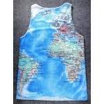 Blue Earth Globe World Map Net Sleeveless Mens T-shirt Vest Sports Tank Top